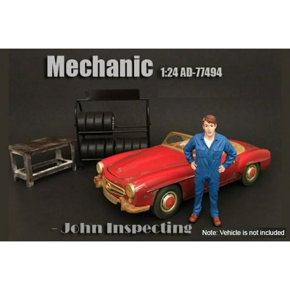 Mechanic John Inspecting, American Diorama 77494 - 1/24 Scale Accessory for Diecast Cars