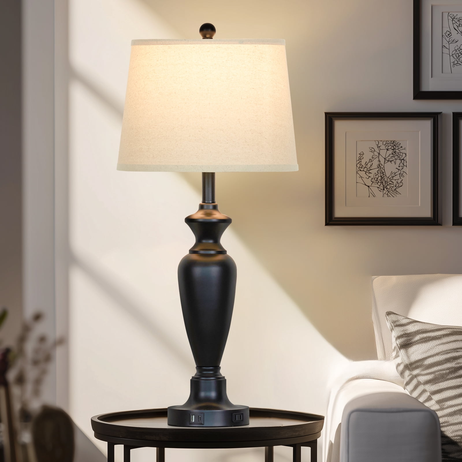 Cinkeda Table Lamps Set of 2 for Bedroom Living Room 3 Way Dimmable Bedside Lamps with 2 USB Charging Ports,30" Tall Metal Touch Control Nightstand Lamp