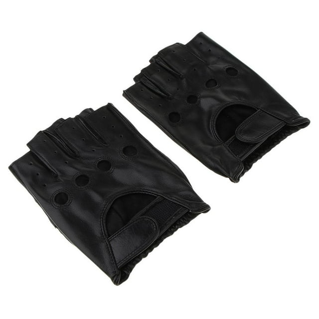 Dalazy Gants de Cyclisme Vintage Rétro en Cuir PU pour Hommes Sans Doigts Noir avec Boucle TG 1Ensemble