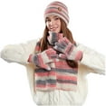 thumbnail image 4 of ZUKMRJPC Winter Hat Scarf Gloves Set for Women Women's Colorful Striped Warm Fleece Knitted Beanie Caps Touchscreen Gloves Long Scarf, 4 of 5