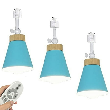 

FSLiving Remote Control Pendant Light H-Type Track Ceiling Light w/Adjustable Angle Metal Shade Dimmable Track Light Fixture for Gallery Kitchen Living Room Office Track Not Included - Blue(3 Pack)