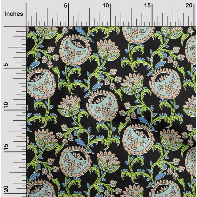 oneOone Polyester Lycra Black Fabric Leaves & Flower Florals Crafts Projects Decor Fabric Print By The Yards 56 Inches Wide