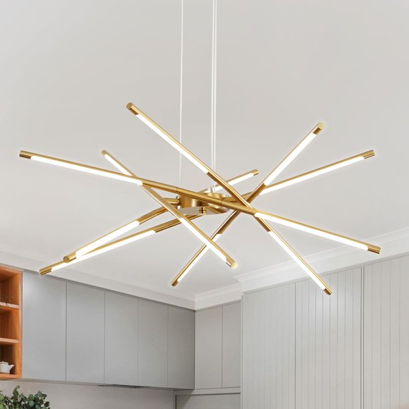 Lustre Sputnik à 12 Lumières, Lustre DEL Doré à Intensité Réglable, Suspension Moderne