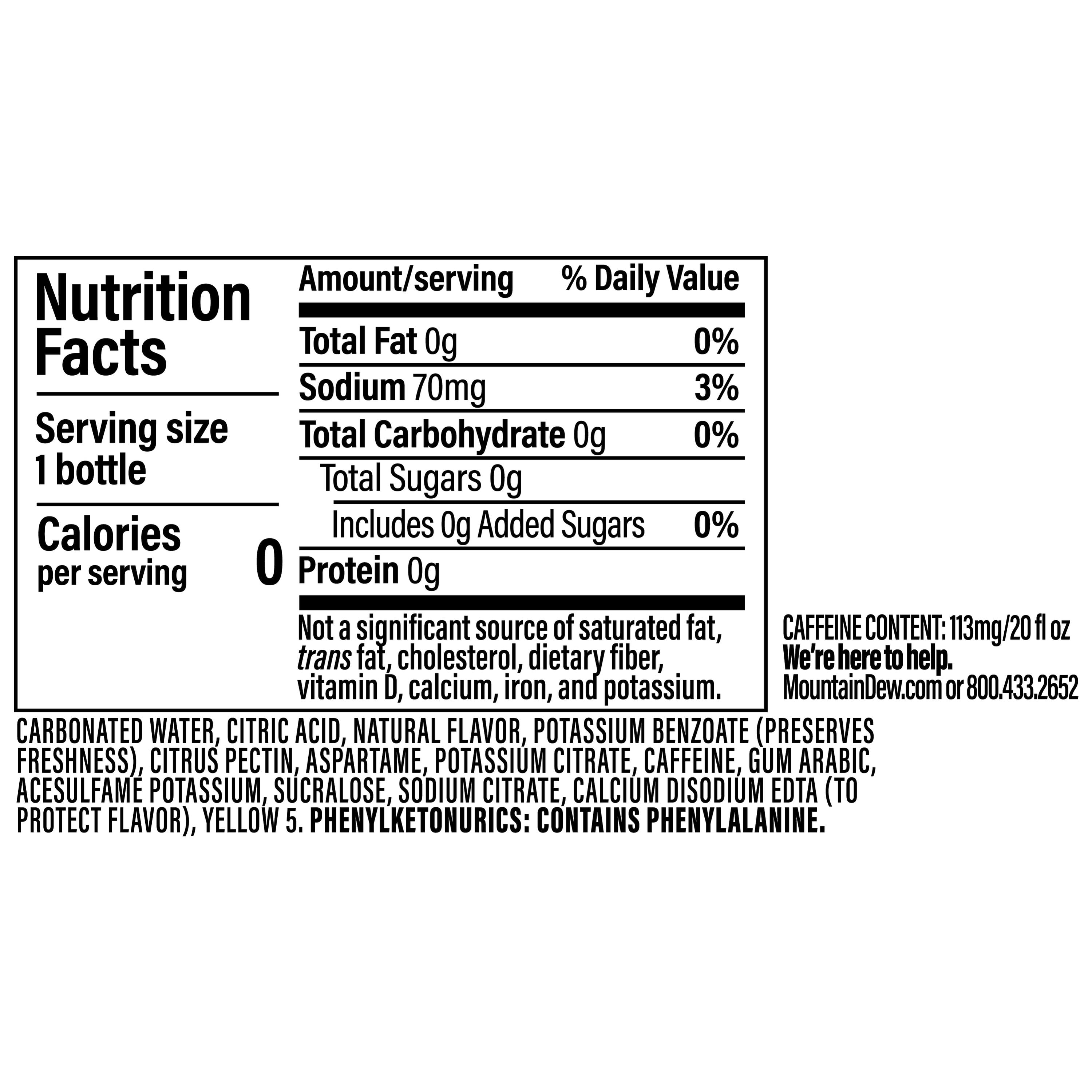 (5 pack) Mountain Dew Zero Sugar Citrus Soda Pop, 20 fl oz Bottle