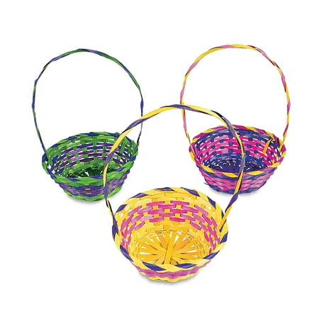 Multi Colored Bamboo Round Baskets - Party Supplies - 12 Pieces