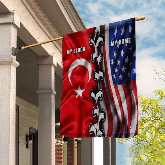 Flags-Turkish American My Home My Blood Flag Turkish Part House Flag, Double-Sided Decorative Outdoor Flag, Patriotic Polyester Yard Flag 29.5 x 39.5 in