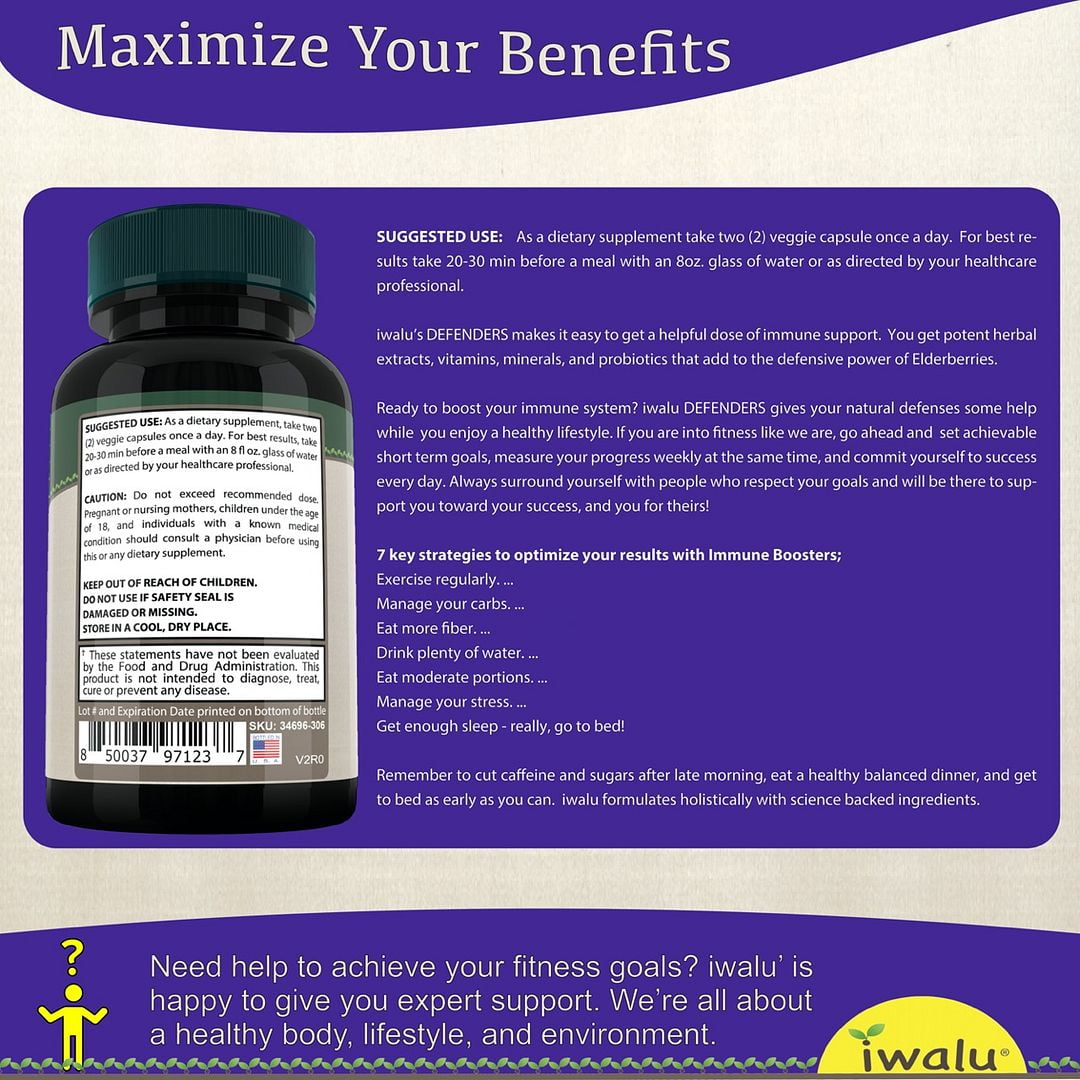 iwalu Defenders Immune Support Supplement | Elderberry, Vitamin C Plus Probiotics | 10-in-1 Formula for Year-Round Immune Health - 60 Count | NSF Certified & USA Made