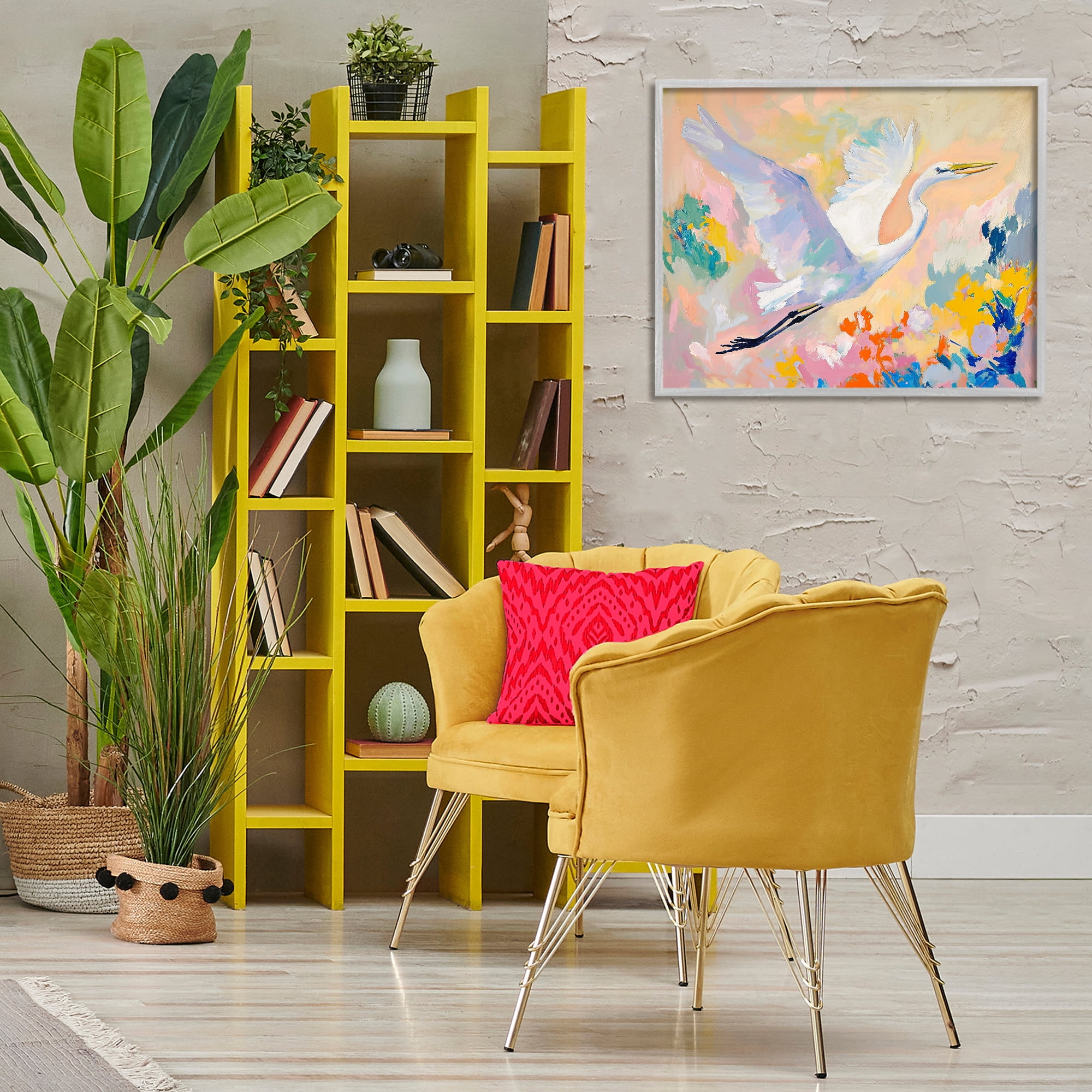 Stupell Industries Heron & Abstract Botanicals Animals & Insects Painting Gray Framed Art Print Wall Art, 30 x 24