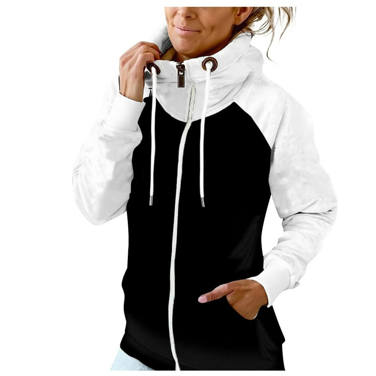  Happy Sailed Womens Cowl Neck Color Block Hoodies Long