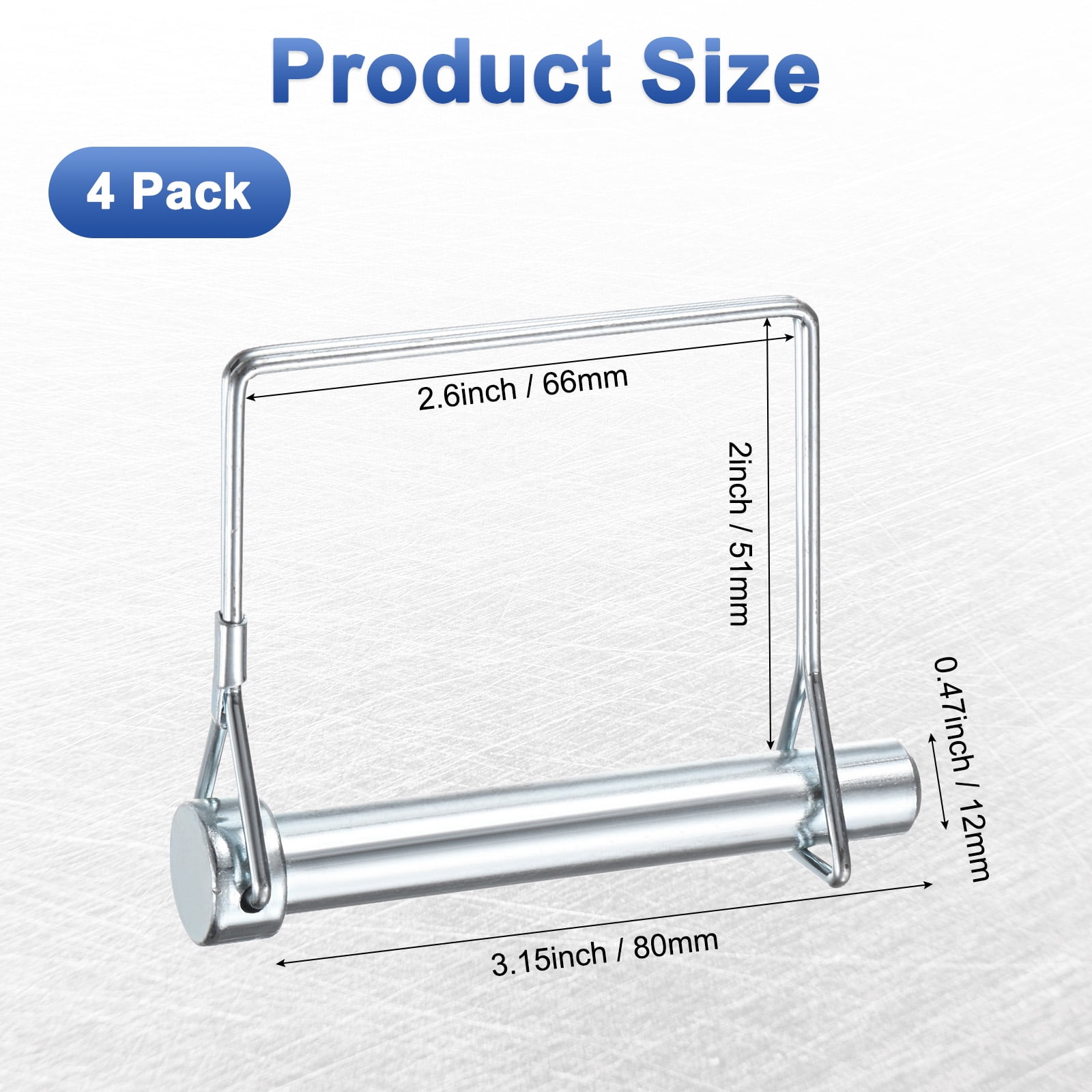 Uxcell 4-Pack Trailer Coupler Pin, 1/2" Diameter 3.15" Long Carbon Steel Galvanized Square Lock Wire Hitch Pins Coupler PTO Shaft