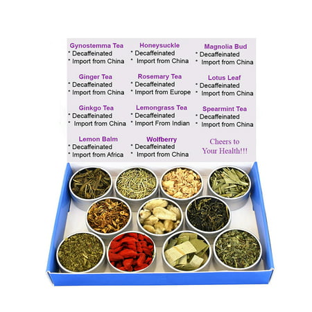 Tea Sampler - Herbal Tea - Lemon Balm - Ginger - Ginkgo - Gynostemma - Lemongrass - Honeysuckle - Lotus - Mint - Rosemary - Wolfberry - Decaffeinated - Gift Box - Loose Leaf