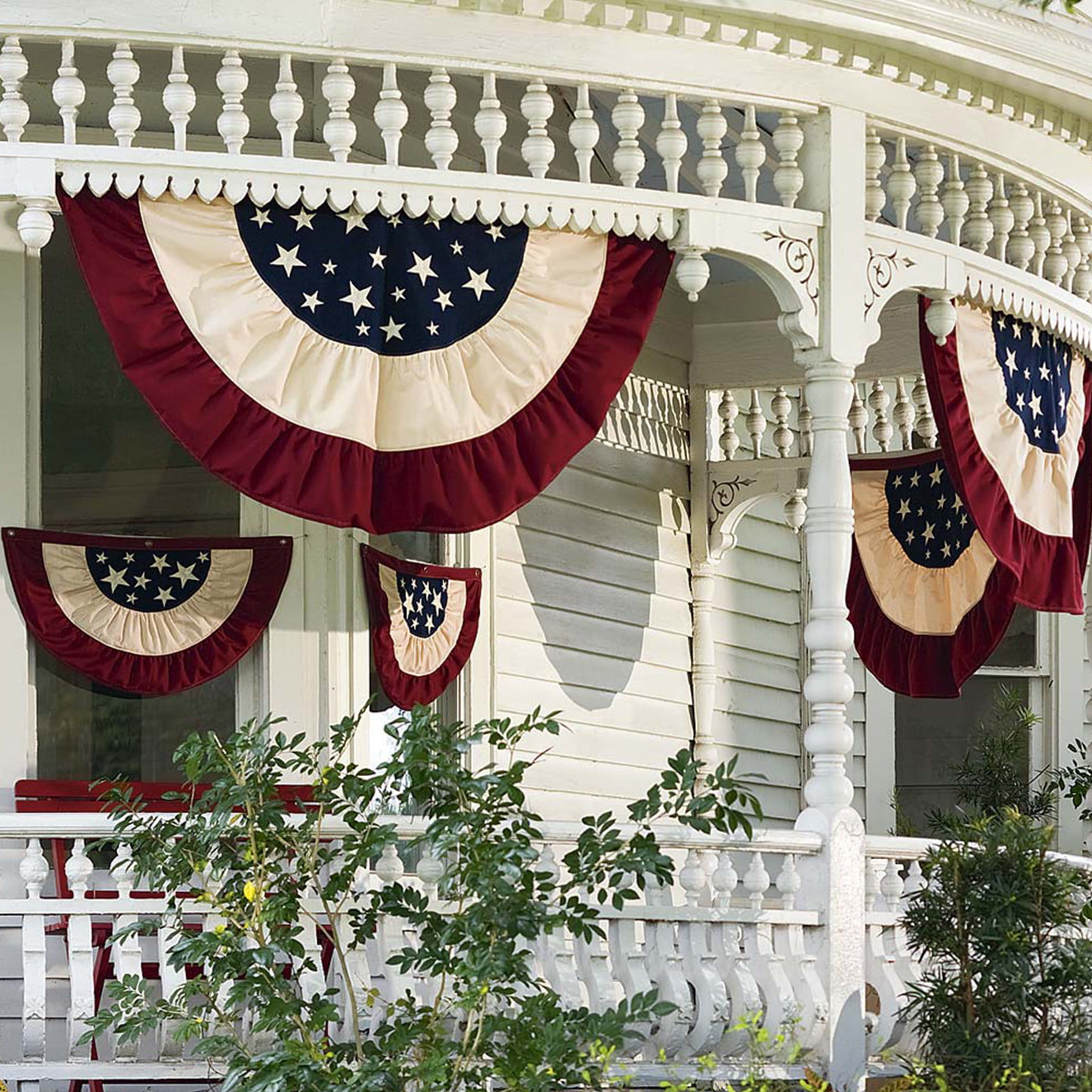 Tea Stained Primitive Americana Buntings Set of 2 Patriotic Decoration 40"x 20" 