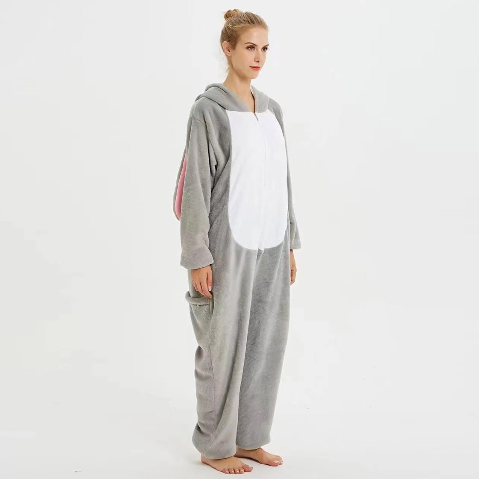 Fjofpr Womens Plush Hooded Jumpsuit Sherpa Fuzzy Pajamas 2025 Plus Size Long Sleeve Cute rabbit One Piece Onesie Winter Warm Rompers Sleepwear Winter Warm Rompe Sleepwear Gray L
