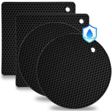 4 Pack Silicone Trivet Mats - Heat Resistant Thicken Pot Holders, Multipurpose Hot Pads Non-Slip for Kitchen Potholders, Hot Dishers, Jar Opener, Spoon Rest, Drying Mat (Black)