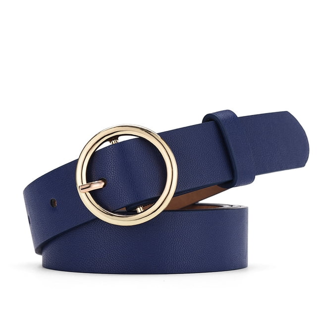 Faithtur Ceinture Unisexe Couleur Unie Boucle Ronde Cuir Souple Résistant à l'Usure Mode Rétro Classique