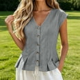 thumbnail image 5 of GERsome Women's Tank Tops V-Neck Pleated Button Down Sleeveless Loose Fit T-Shirts for Summer Casual Gray Size S, 5 of 7