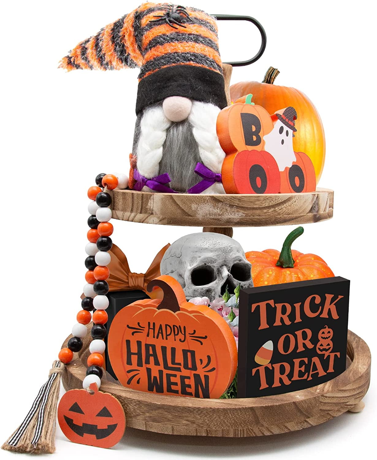 NXN-HOME Halloween Tiered Tray Decorations Including Trick or Treat Wooden  Signs, Cute Gnomes Plush and Bead Garland - Walmart.com
