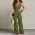thumbnail image 3 of Jumpsuits for Women Cotton Sleeveless V Neck High Waist Slimming Jumpsuit Casual Fashionable Solid Color Loose Wide Leg Romper Jumpsuit with Pocket, 3 of 7