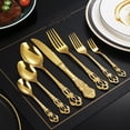 thumbnail image 2 of Juego de vajilla de lujo de estilo occidental de acero inoxidable, juego de cubiertos de estilo vintage dorado con grabado para bodas, cuchillo, tenedor, cuchara y cucharilla, 1 pieza, 2 of 6