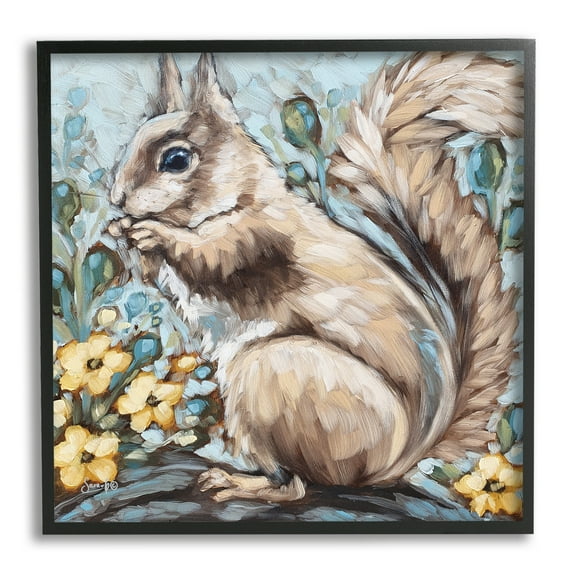Stupell Squirrel Forest Flower Blossoms Animals & Insects Painting Black Framed Art Print Wall Art
