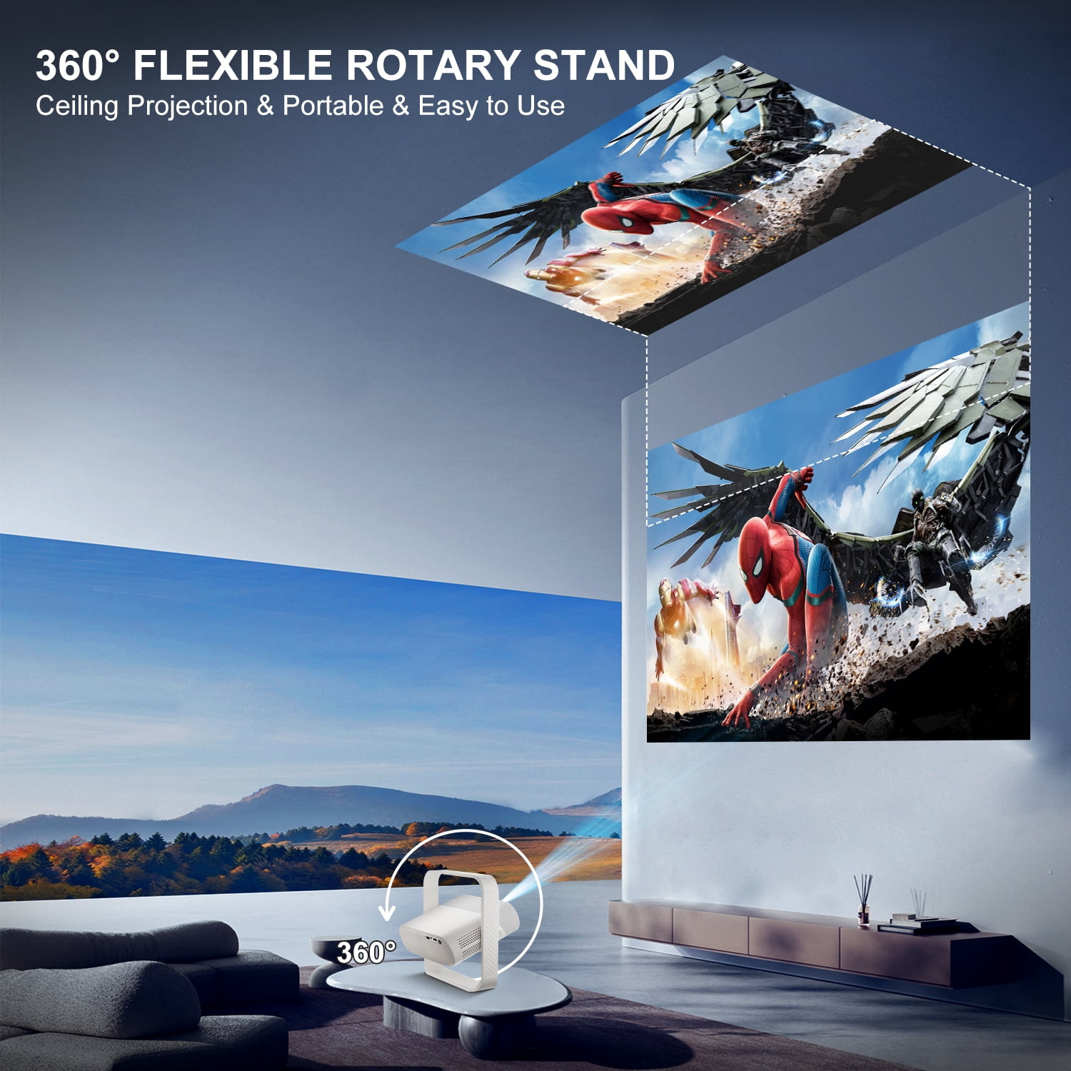 [1200ANSI&Auto Focus] Salange 1080P Full HD Portable Projector with 4K Support, WiFi 6 & Bluetooth 5.4,Built-in Ambient Lighting with Dolby Vision for Home Theater Movies