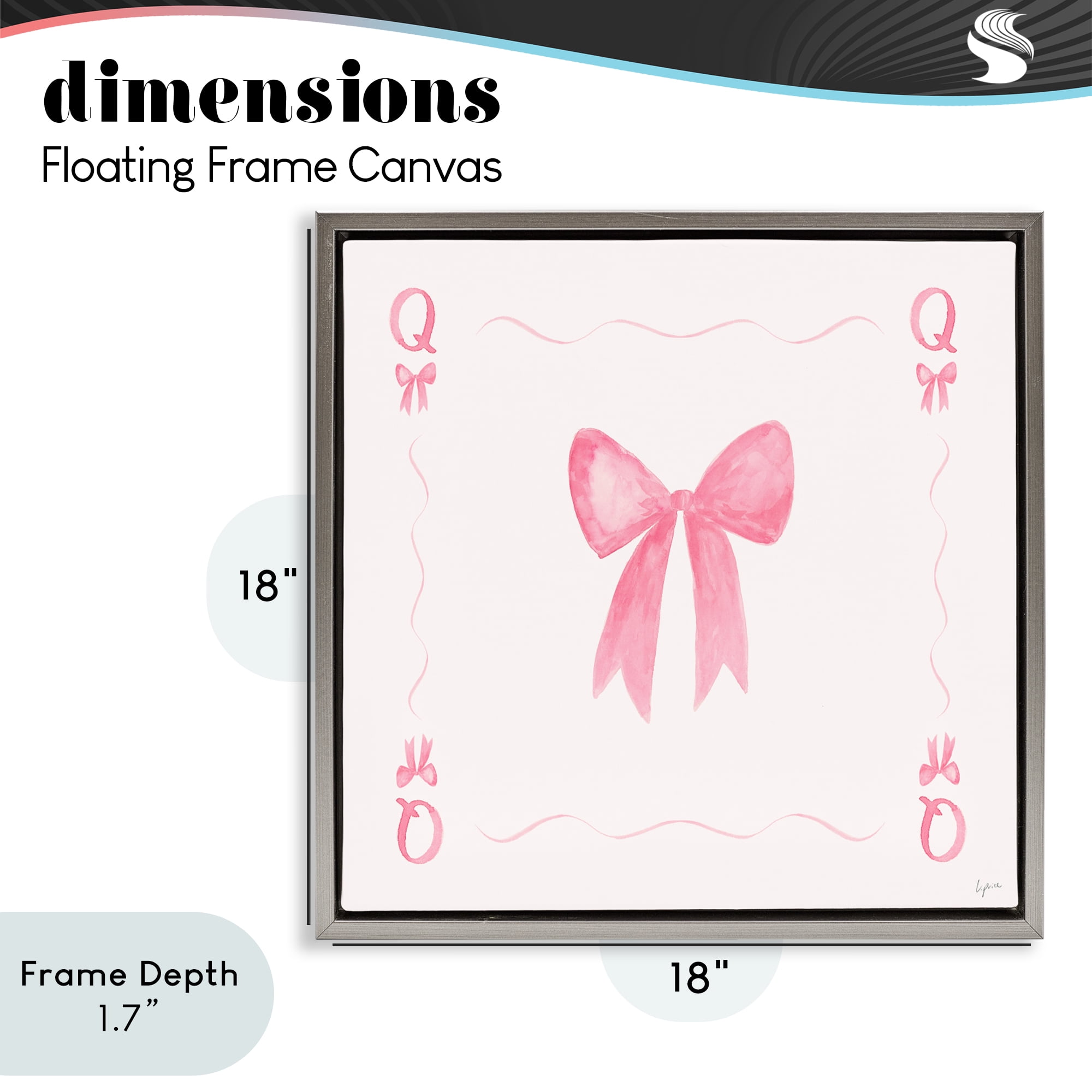Stupell Industries Queen of Ribbons Card Gray Framed Floater Canvas Wall Art, design by Lucille Price