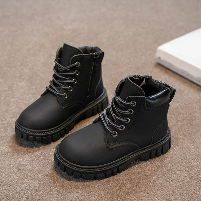 CAICJ98 Toddler Boy Work Boots Side Zipper Combat Shoes with Lace