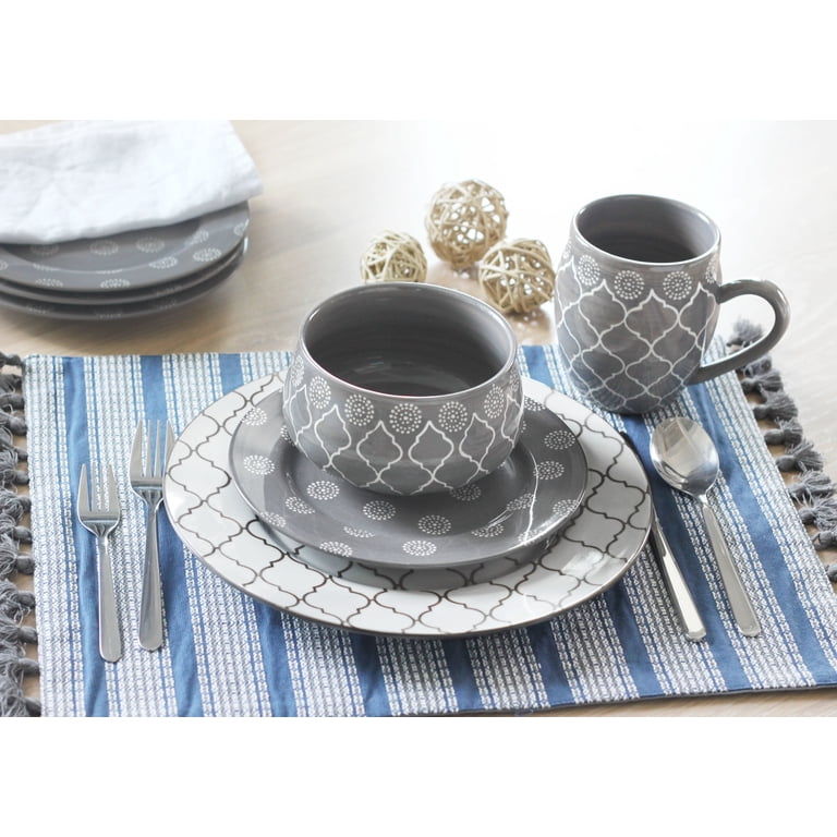 Marcela 16 Piece Dinnerware Set, Grey - Walmart.com
