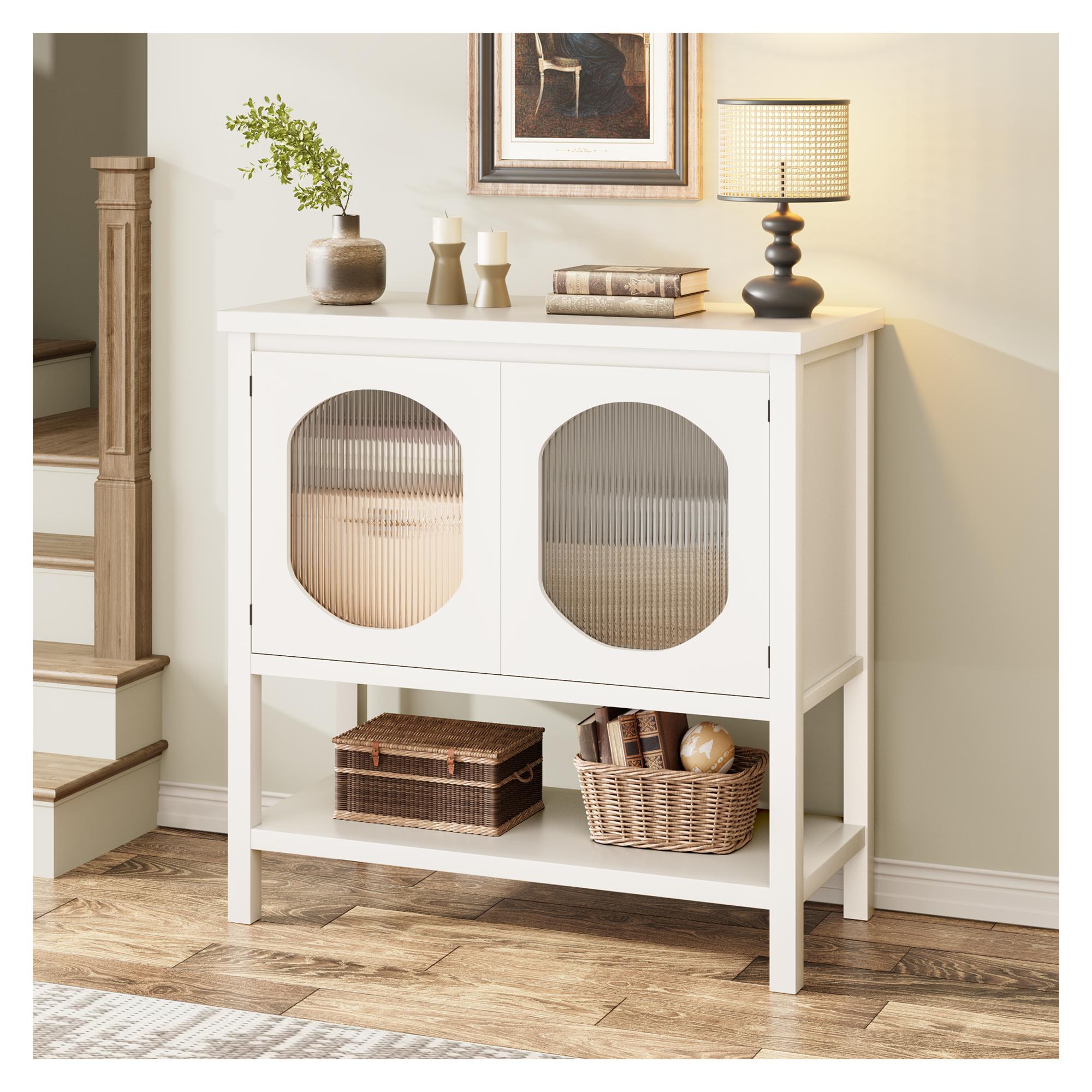 Farmhouse Console Table with 2-Door Storage, Storage Sofa Entryway Table with Shelf, Stylish Coffee Bar for Living Room & Office