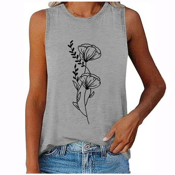 Long Skirts for Women Summer, T Shirts for Women Fashion, Women's Summer Casual Fashion Printing Loose Round Neck Sleeveless