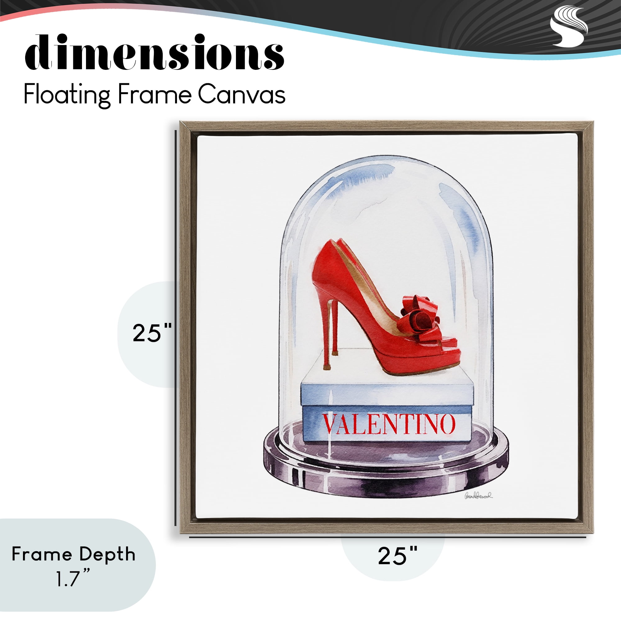 Stupell Industries Red Heels in Bell Jar Brown Framed Floater Canvas Wall Art, design by Amanda Greenwood