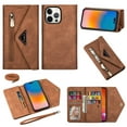 thumbnail image 1 of Jiahe Cover for iPhone 14 Pro Max Crossbody Slim Wallet Case, Slim Fit Leather Flip Magnetic Shoulder Strap Lanyard Wallet Case with Card Holder Zipper Stand for Women Girls, Brown, 1 of 9