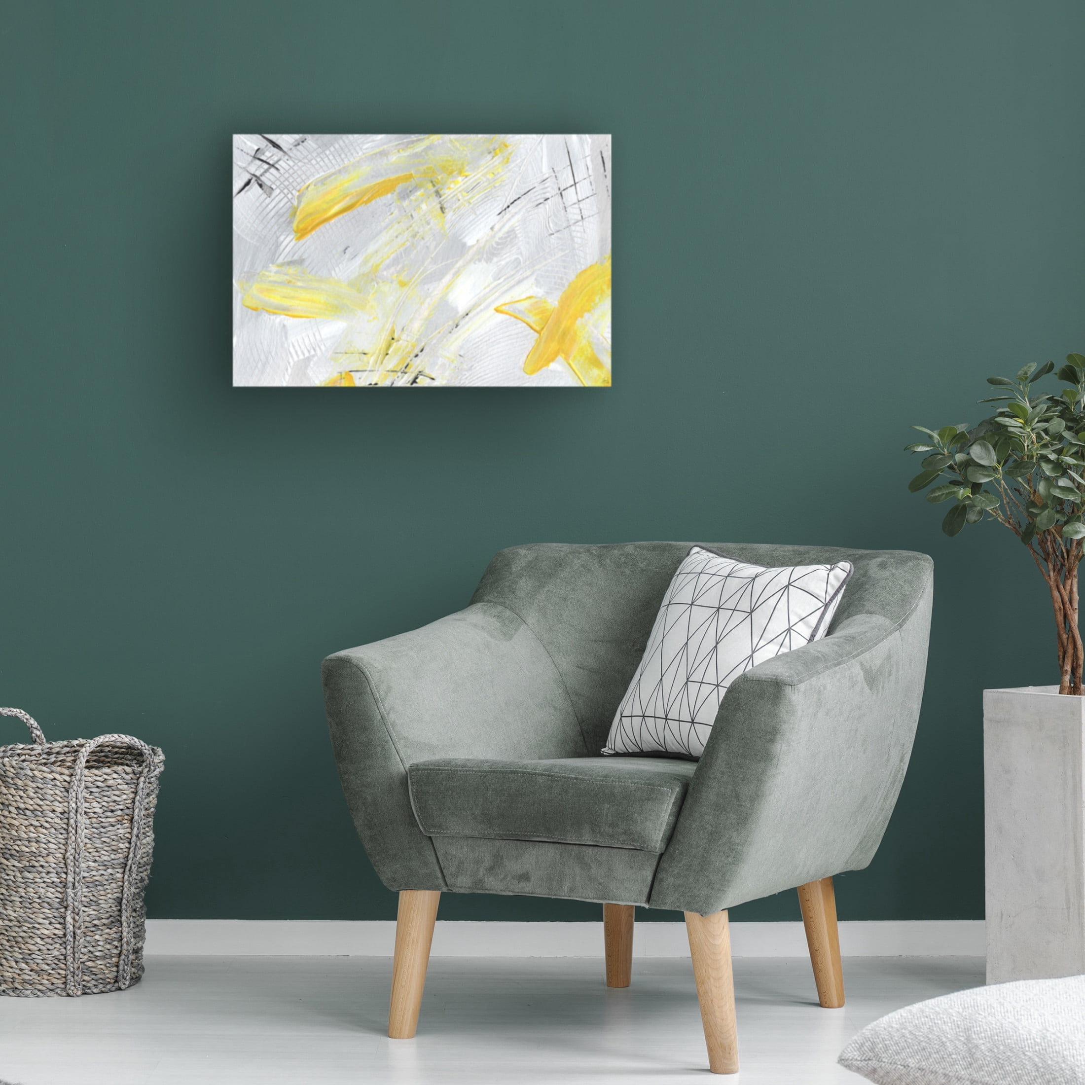 Canvas Wall Art - Line and Brush 'Butter Yellow and Raking 4' Wall Art for Living Room, Bedroom, or Office Décor by Trademark Fine Art - 19 x 12 Inches