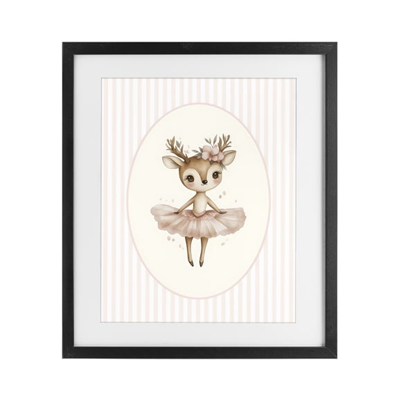 Stupell Industries Nursery Ballerina Deer Striped Black Framed Print Under Glass, design by LSR Design Studio