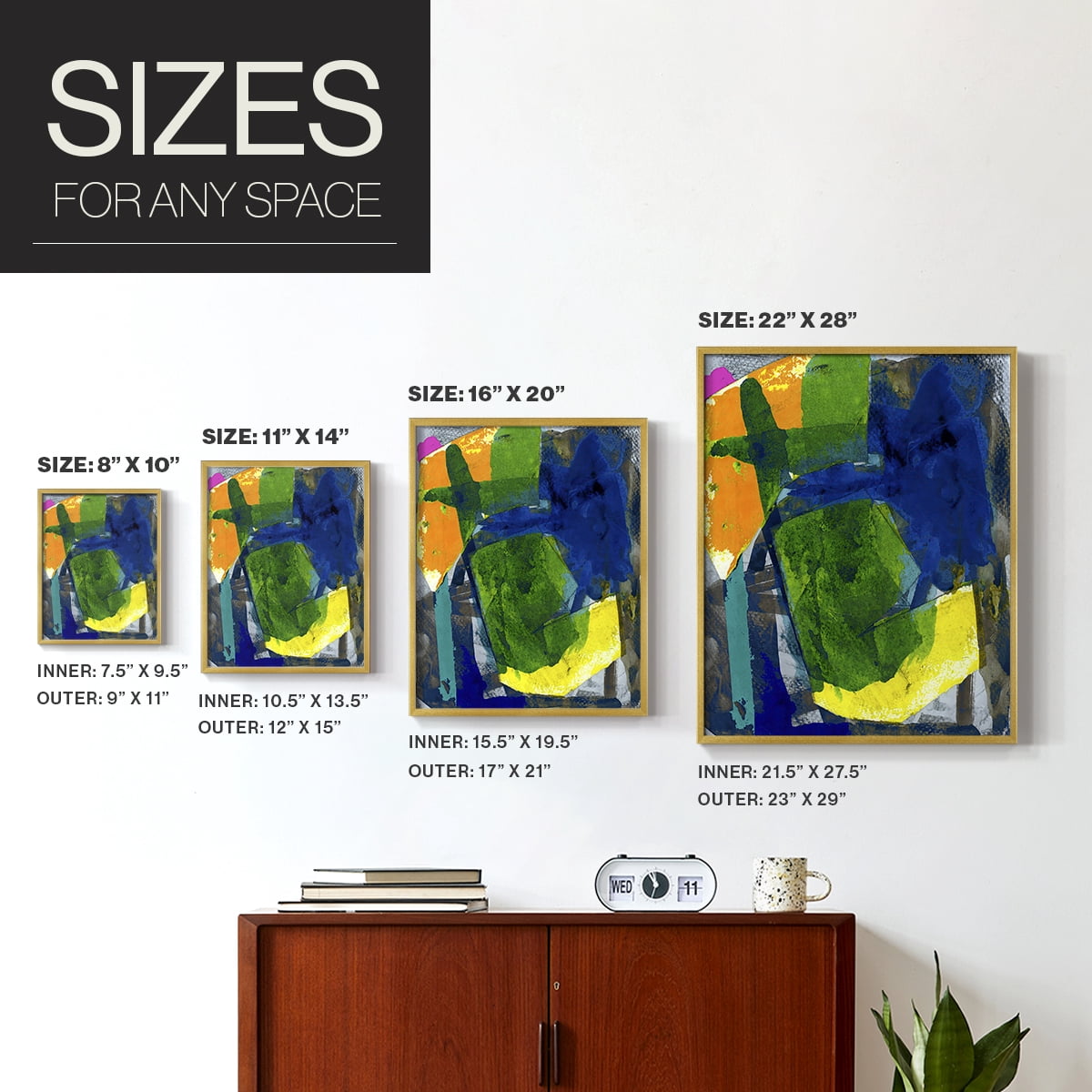 Brights Strokes I Framed Print in Gold Solid Wood Framed Print No Nail Hanging