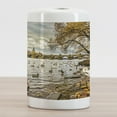 thumbnail image 2 of Landscape Ceramic Toothbrush Holder, Prague Charles Bridge Old Town Czech Republic Riverside Scenic View with Swans, Decorative Versatile Countertop for Bathroom, 4.5" X 2.7", Multicolor, by Ambesonne, 2 of 4
