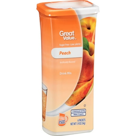 Great Value Sugar-Free Peach Drink Mix, 1.9 Oz., 6 Count