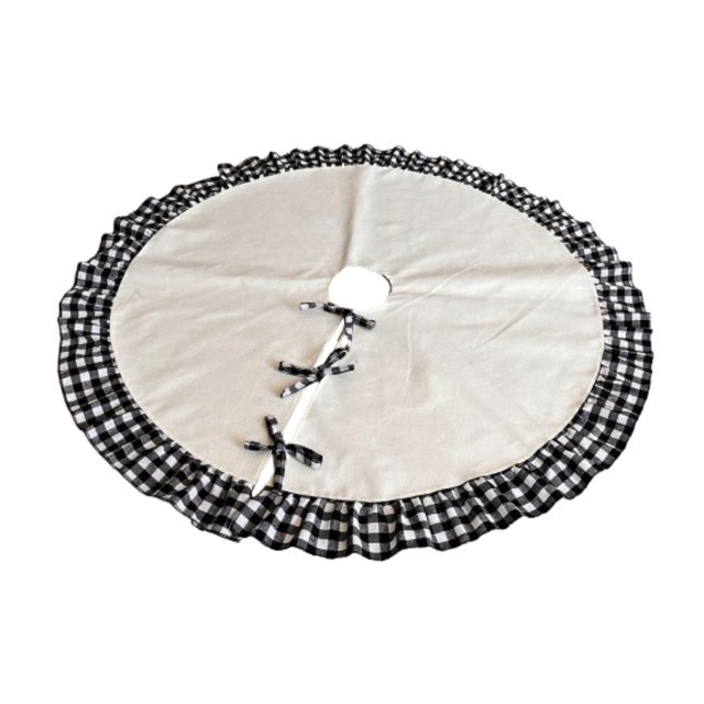 KLKCMS Christmas Tree Skirt Christmas Decoration Ruffled Round Base Cover for Tree Base Black White 122cm