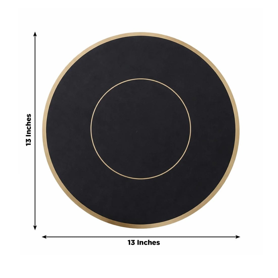50 Black Disposable 13 in Round Cardboard Paper Table Placemats with Gold Rim