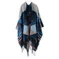 thumbnail image 1 of Las mujeres de punto mantón del poncho de imitación de la cachemira El modelo geométrico de la borla Tomshoo Azul, 1 of 7