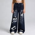 thumbnail image 2 of mgoYE Baggy Jeans for Girls 11-12 Years - Zipper Elastic Waist Heart Patch Wide Leg Denim Pants for Girls Blue, 2 of 6