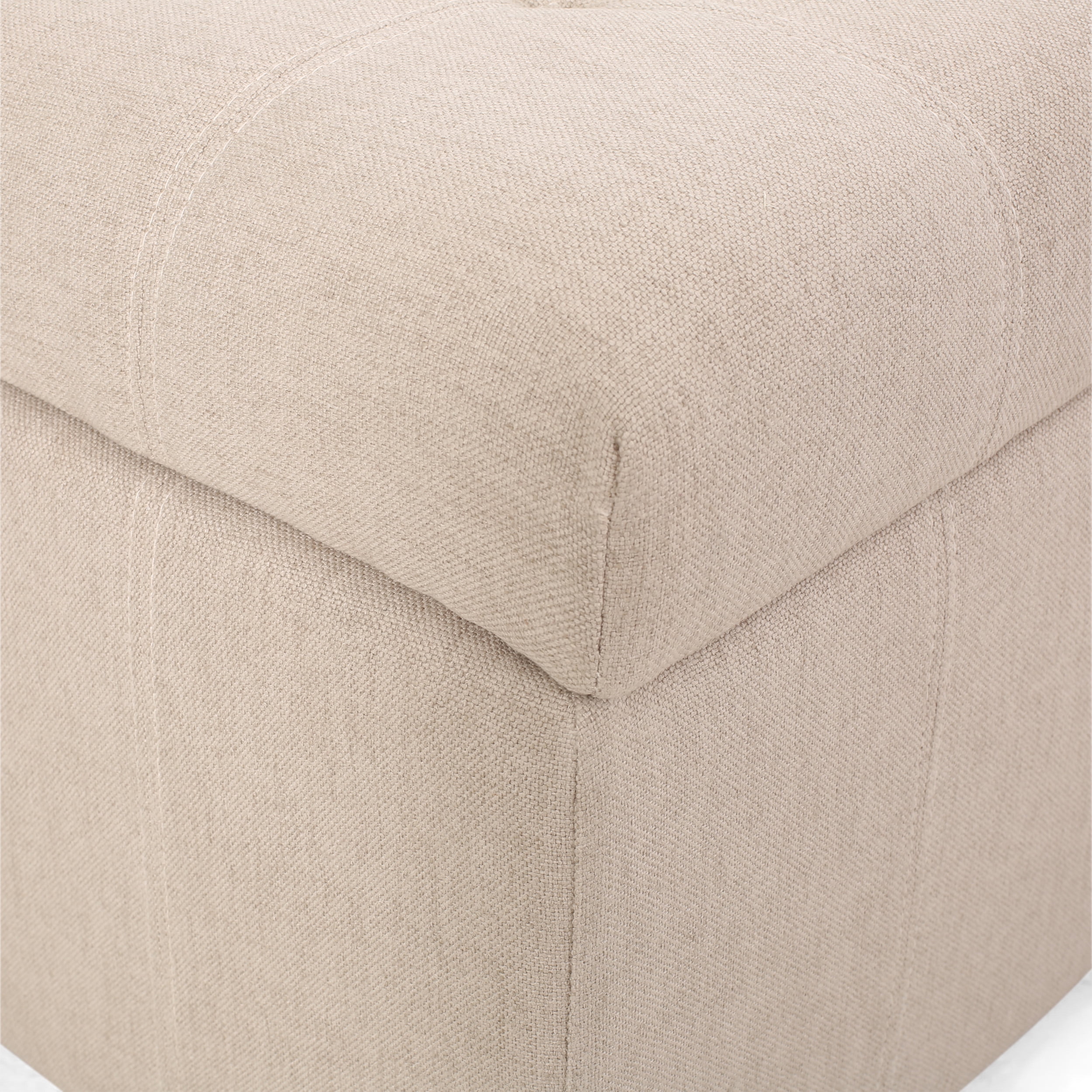 Noble House Willa Contemporary Tufted Fabric Storage Ottoman, Wheat, Dark Brown