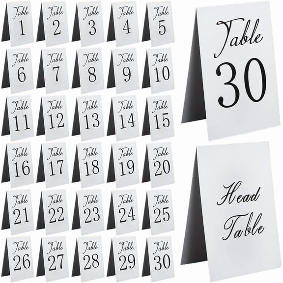 31Pcs Black Wedding Table Numbers 1-30 Double Sided Place Card Set Self-Standing Table Number Cards for Wedding Reception Restaurant