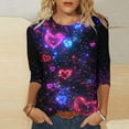 thumbnail image 2 of Staron Liquidation T-Shirts de la Saint-Valentin pour Femmes Printemps Été T-Shirt à Col Rond Mignon T-Shirt Graphique Cœur Hauts Manches 3/4 Coupe Ample Blouses Chemises, 2 of 5