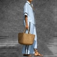 thumbnail image 5 of akafmk Womens Boho 2 Piece Sets Summer Lapel V Neck Short Sleeve Shirt and Wide Leg Pants Set Vacation Travel Going Out Outfits, 5 of 7