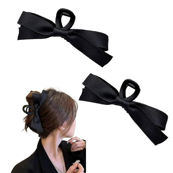 2Pcs Bow Claw Clip Bow Hair Clips, Big Black Bow Hair Claw Clips for Women Non Slip Jaw Clips Accessories for Girls Cute Thin Thick