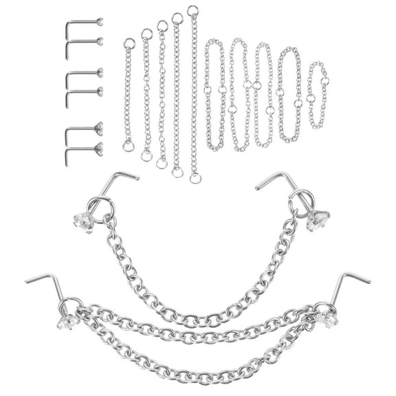 LOLIPPYY 1 Set Nose Rings Studs Nose Chain for Women Delicate Design Rhinestone Metal