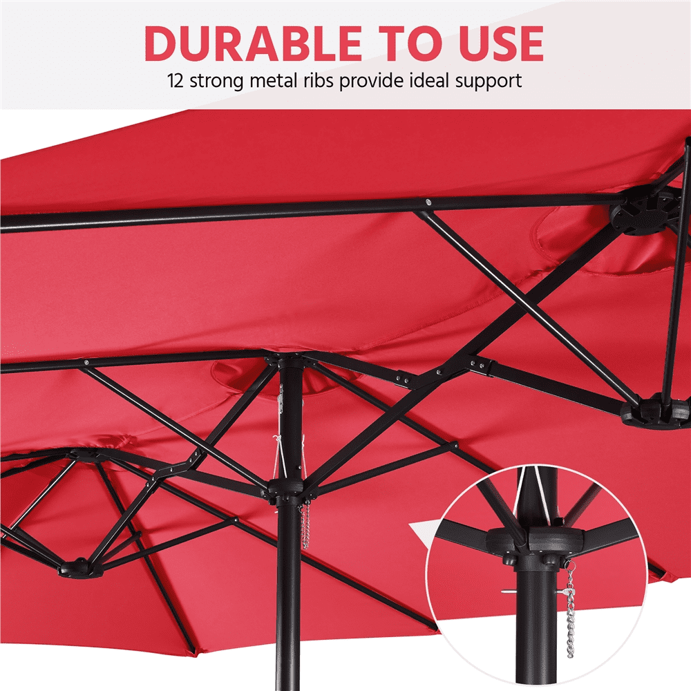 Renwick 13 Ft Outdoor Patio Parasol Umbrella with Base Stand, Red