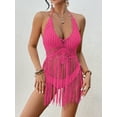 thumbnail image 2 of KelaJuan Women's Crochet Bikini Cover Ups Sleeveless Halter Neck Hollow Out Tassel Tops Swimsuit Cover Ups, 2 of 6