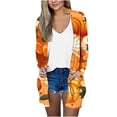 thumbnail image 2 of WFJCJPAF 2024 New Halloween Clearance! Halloween Sweaters for Women,Fashion Women's Casual Long Sleeve Print Pocket Ladies Tops Blouse Cardigan - Orange L, 2 of 5